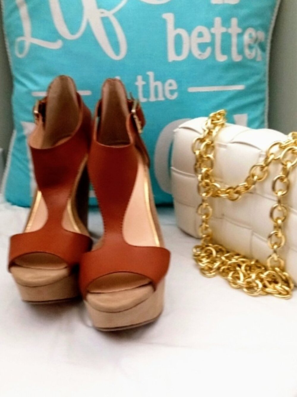 Jessica Simpson High Heel Wedge sandal in a size 9.5  color is Cognac